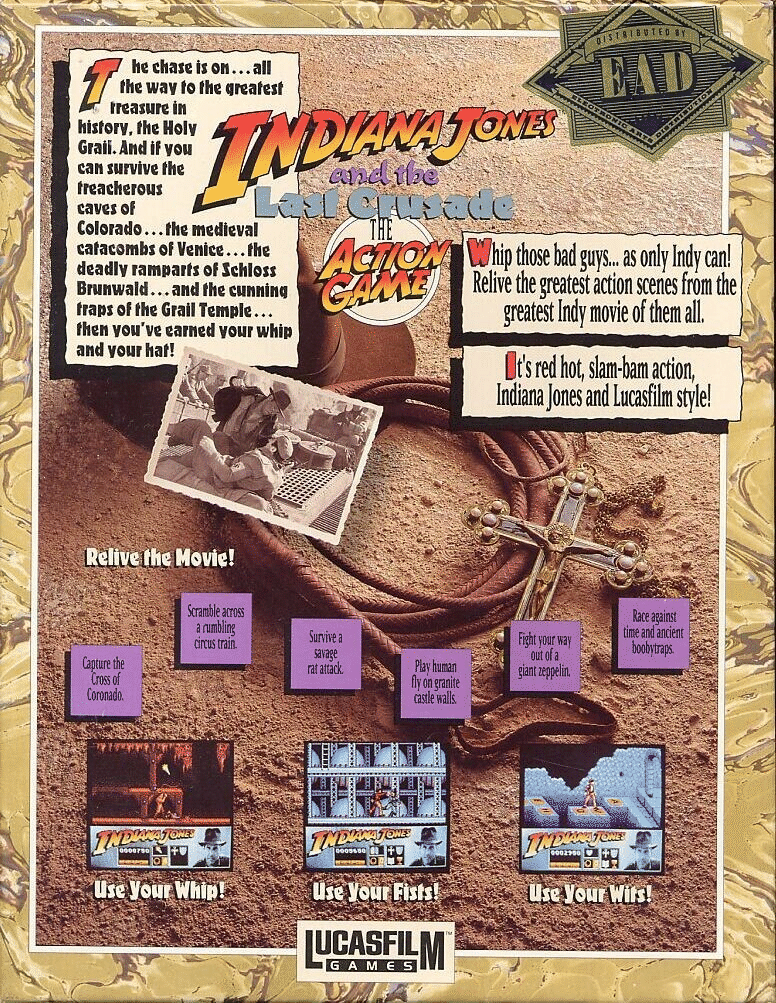 Indiana Jones and the Last Crusade box art for Commodore 64